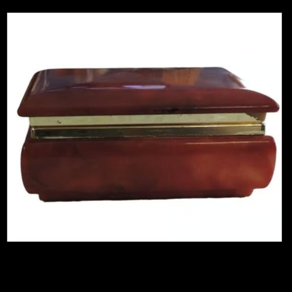 Vintage Jewelry/Trinket/Small Items Box Made In Italy Hand Painted Alabaster - Picture 1 of 9